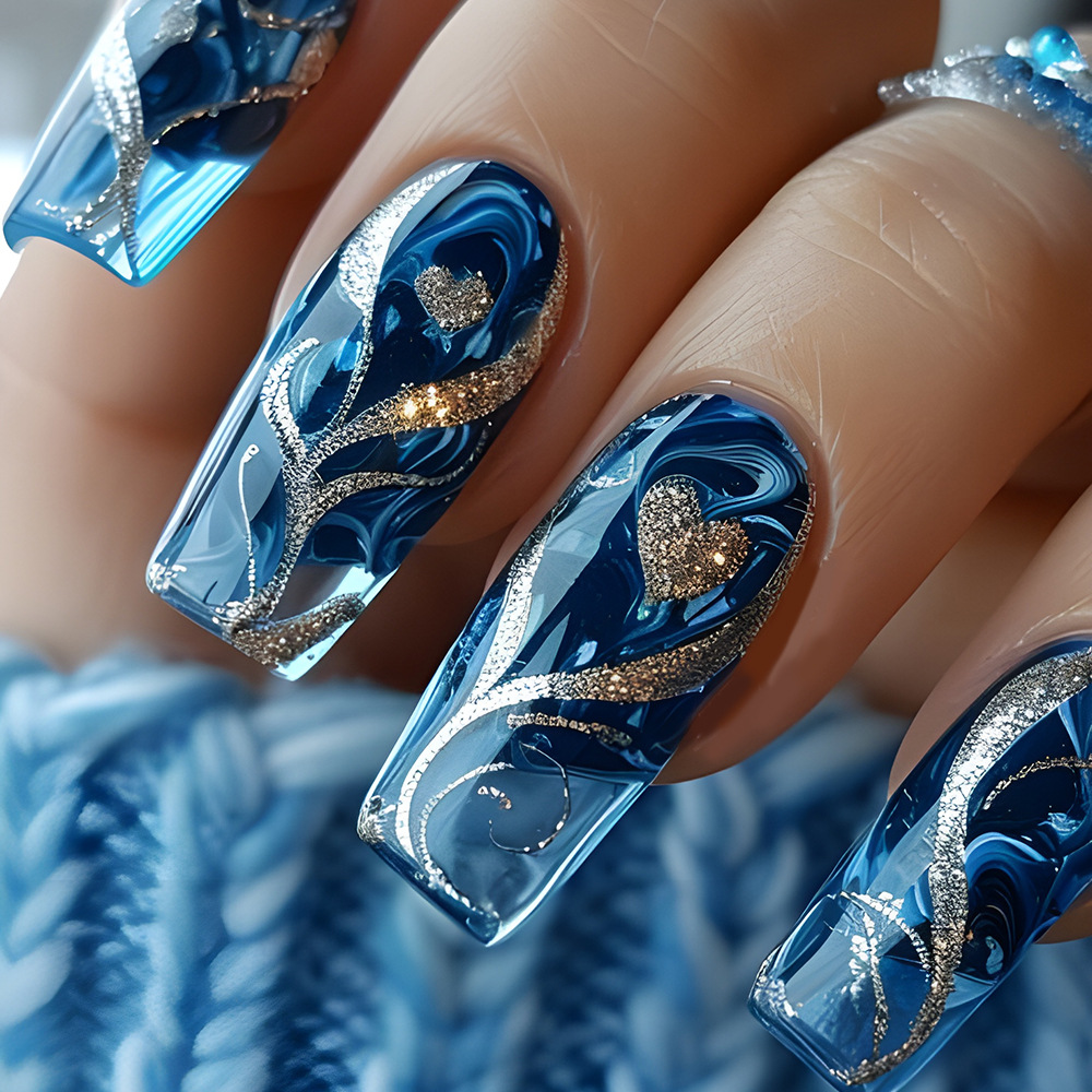 Nail Art Ideas - Gold Curve Sea Wave Press On