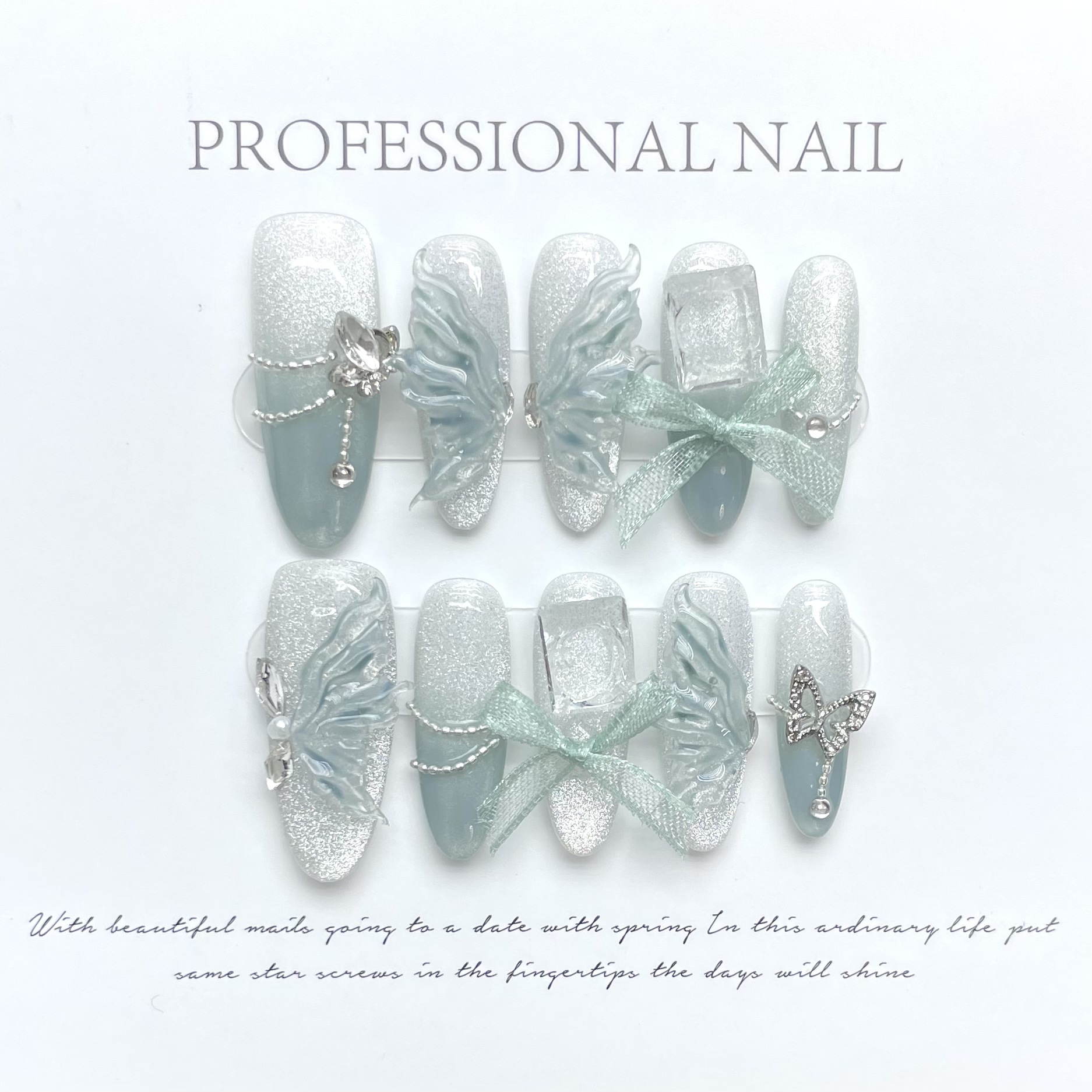 Nail Art Ideas - 10pcs Pure Hand Pressed Long Oval