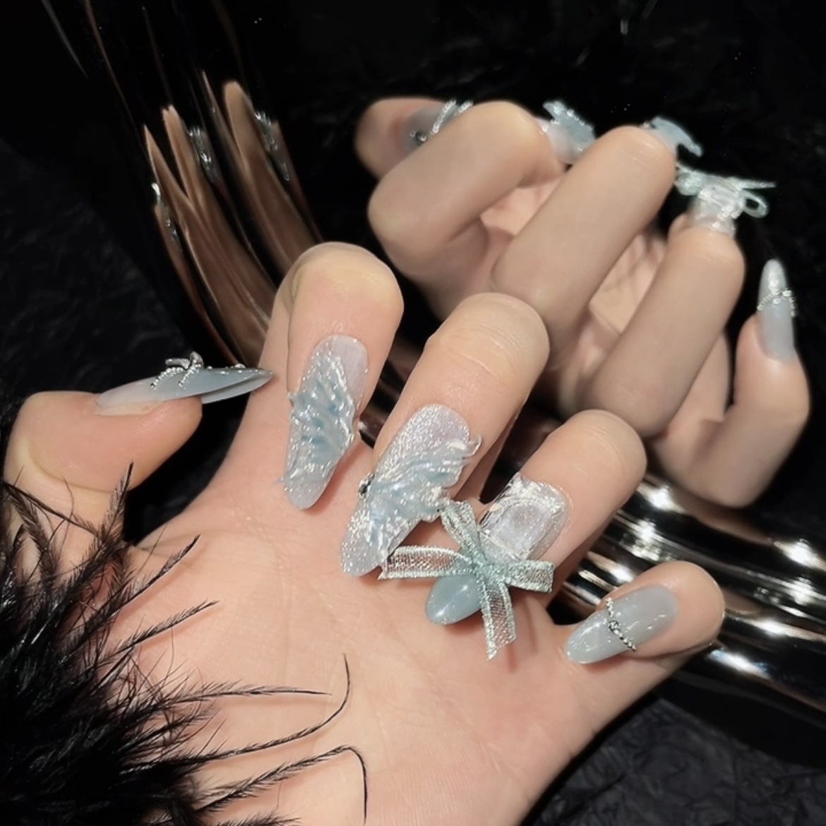 10pcs Pure Hand Pressed Long O - مراجعة Nail Art Ideas وسعره