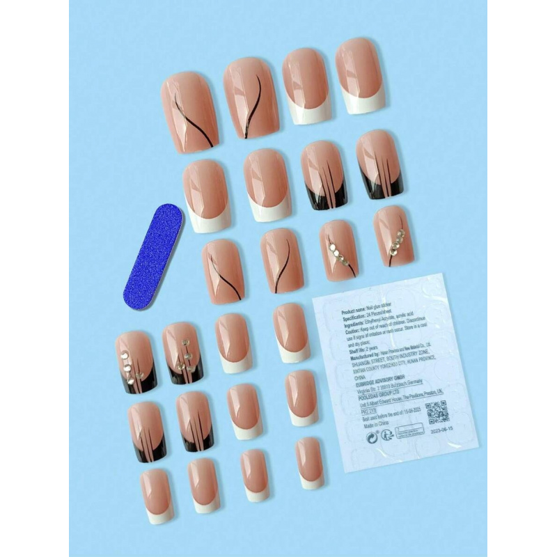 24pcs/Set Long Square Black &  - مراجعة Nail Art Quirky وسعره