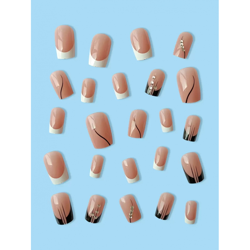 24pcs/Set Long Square Black &  - مراجعة Nail Art Quirky وسعره
